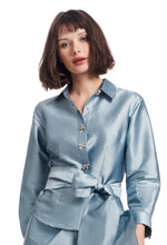 Load image into Gallery viewer, TAFFETA BLOUSE WITH CRYSTAL BOW BUTTONS AND SASH
