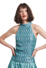 Load image into Gallery viewer, CABLE-KNIT BEADED MOCK-NECK TOP
