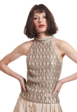 Load image into Gallery viewer, CABLE-KNIT BEADED MOCK-NECK TOP
