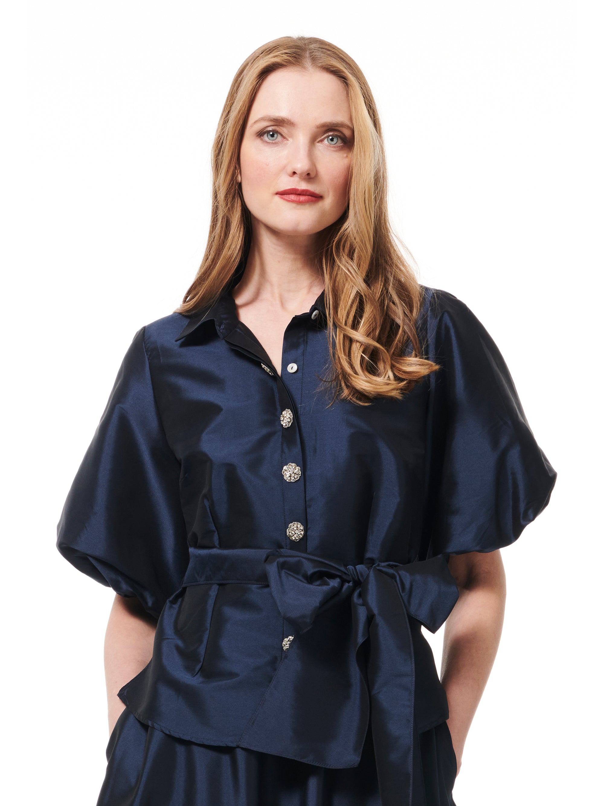 TAFFETA BIAS LONG SKIRT NAVY