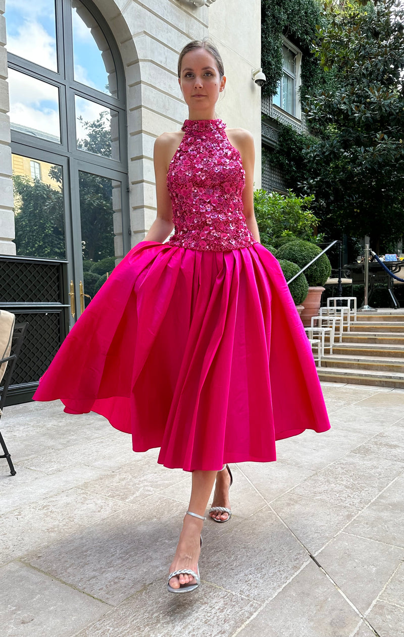 TAFFETA TEA LENGTH MIDI SKIRT WATERMELON
