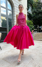 Load image into Gallery viewer, WATERMELON TAFFETA TEA LENGTH MIDI SKIRT
