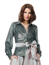 Load image into Gallery viewer, SUBLIME BLUE SEQUIN COLLARED SHIRT WITH SASH
