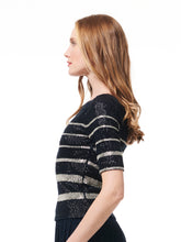 Load image into Gallery viewer, NAVY BEADED STRIPE  BATEAU ELBOW SLEEVE TOP
