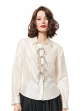 Load image into Gallery viewer, IVORY JEWELED LARGE BOW TAFFETA TOP
