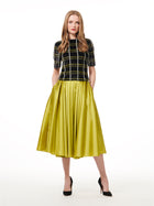 CITRINE TEA LENGTH PLEATED SOFT TAFFETA MIDI SKIRT