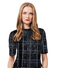 Load image into Gallery viewer, BLACK MULTI PLAID BEADED ELBOW TEE
