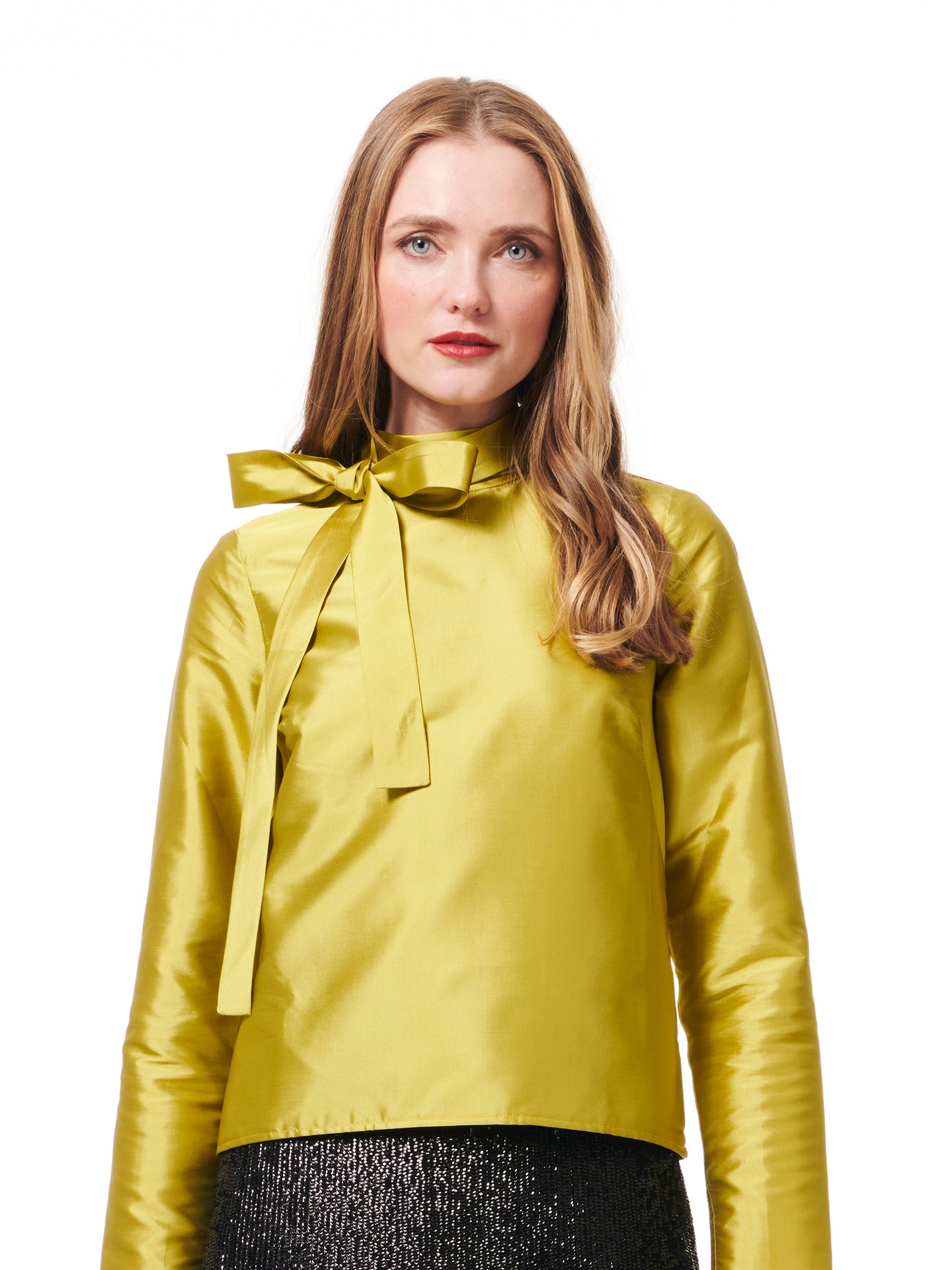 CITRINE TIE NECK TAFFETA TOP