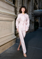 FLORAL COLLAR TAFFETA BLOUSE IVORY BLUSH