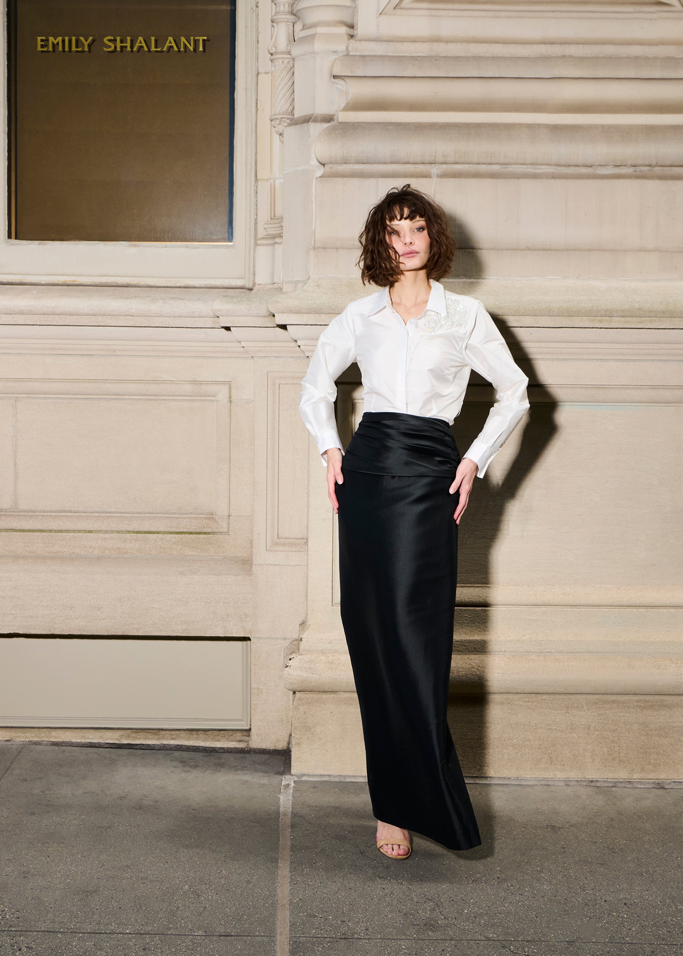 TAFFETA BLOUSE WITH CRYSTAL PEONY IVORY