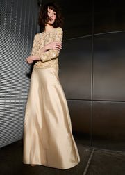 FLORAL 3/4 SLEEVE  HAND BEADED PAILETTE TOP CHAMPAGNE