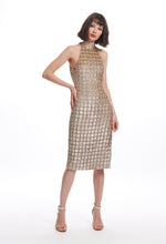 Load image into Gallery viewer, WINDOWPANE SEQUIN MOCK-NECK DRESS

