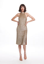 Load image into Gallery viewer, WINDOWPANE SEQUIN MOCK-NECK DRESS
