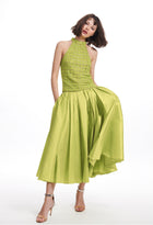 TAFFETA TEA LENGTH MIDI SKIRT TOMATO, GREEN APPLE AND SKY