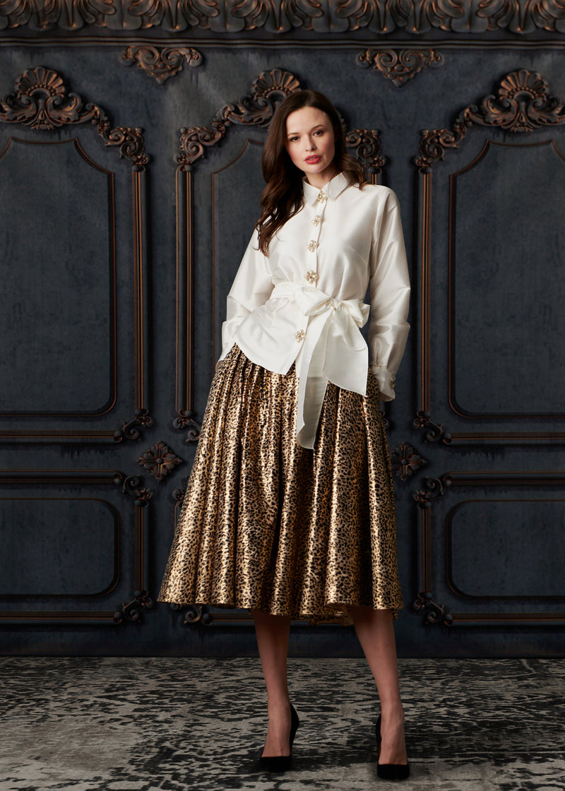 TAFFETA BLOUSE WITH RENAISSANCE PEARL BUTTONS IVORY