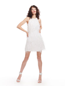 BACKLESS FEATHER MINI DRESS - IVORY