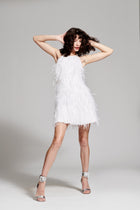 BACKLESS FEATHER MINI DRESS - IVORY