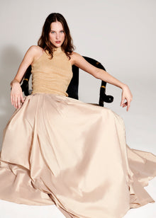 CHAMPAGNE PEARL ENCRUSTED SLEEVELESS MOCK NECK