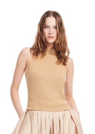 CHAMPAGNE PEARL ENCRUSTED SLEEVELESS MOCK NECK