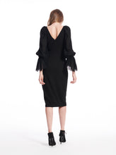 Load image into Gallery viewer, V-Neck Chiffon Sleeve With Jeweled Bow Midi Dress
