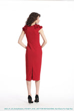 Load image into Gallery viewer, RED STRETCH CREPE FLOWER SHOULDER DRESS
