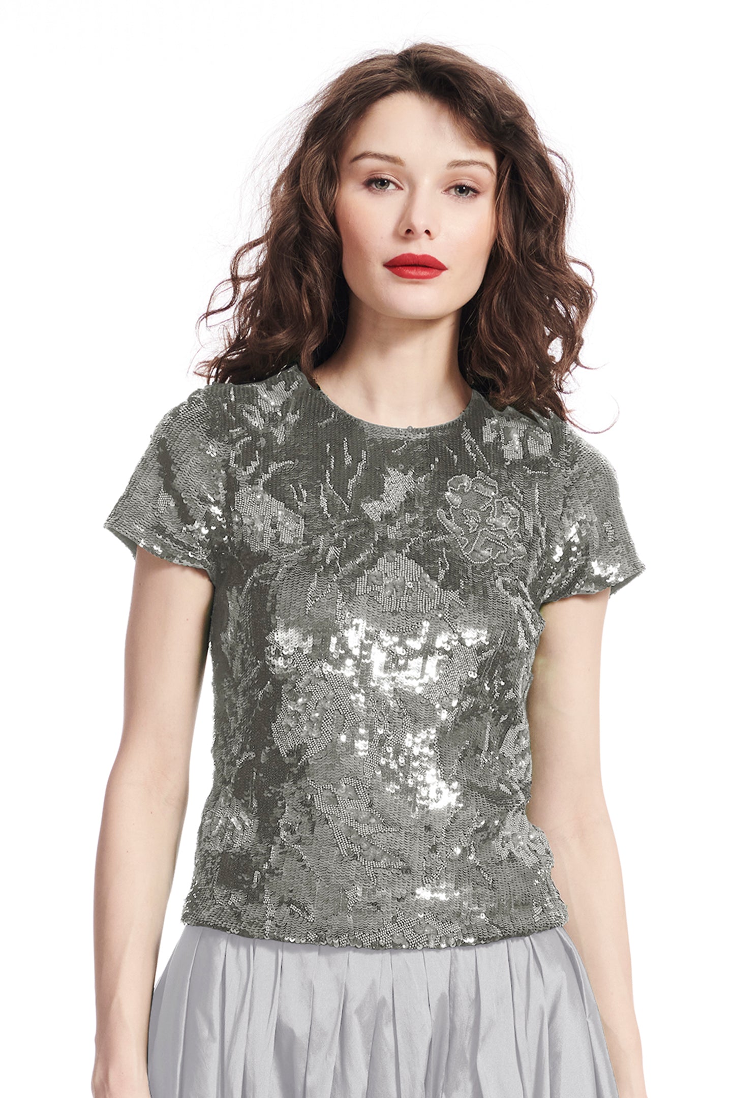 Sequin Floral Top with Embroidery and Beading