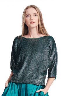 Sequin Blouson with Dolman Sleeves LT BLUE