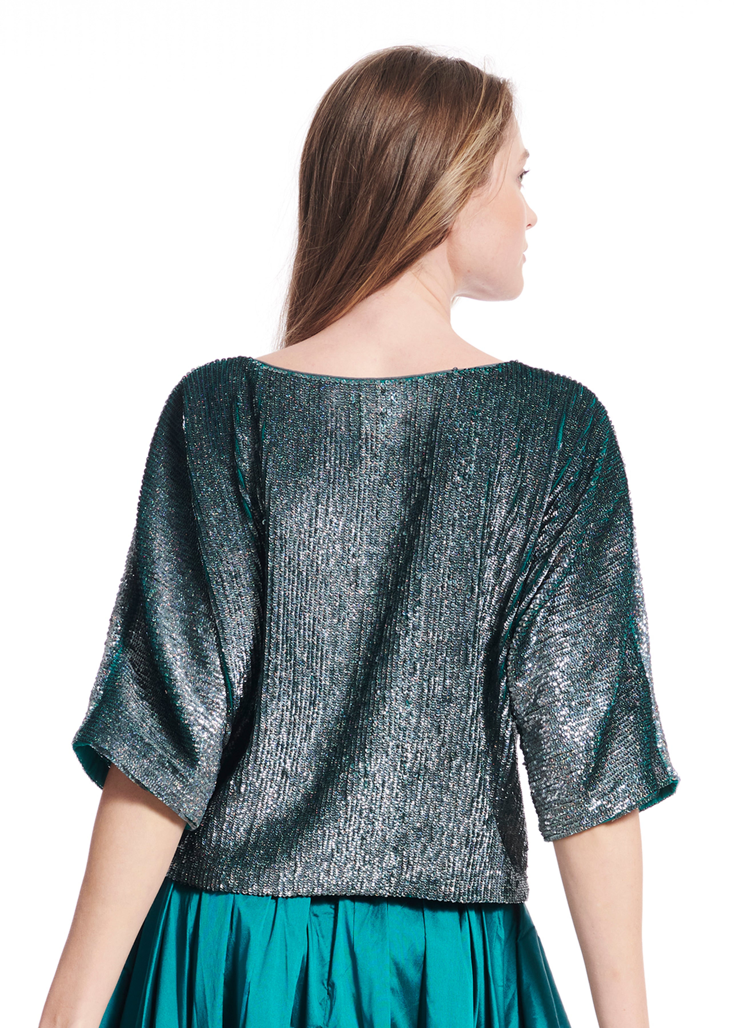 Sequin Blouson with Dolman Sleeves LT BLUE
