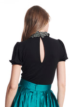 Load image into Gallery viewer, Floral Collar Puff Sleeve Jersey Top

