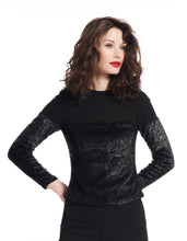 Load image into Gallery viewer, Stretch Crepe and Sequin Long sleeve Top
