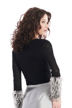 Load image into Gallery viewer, V-Neck Jersey Dangling Silver Pearl Sleeve Top
