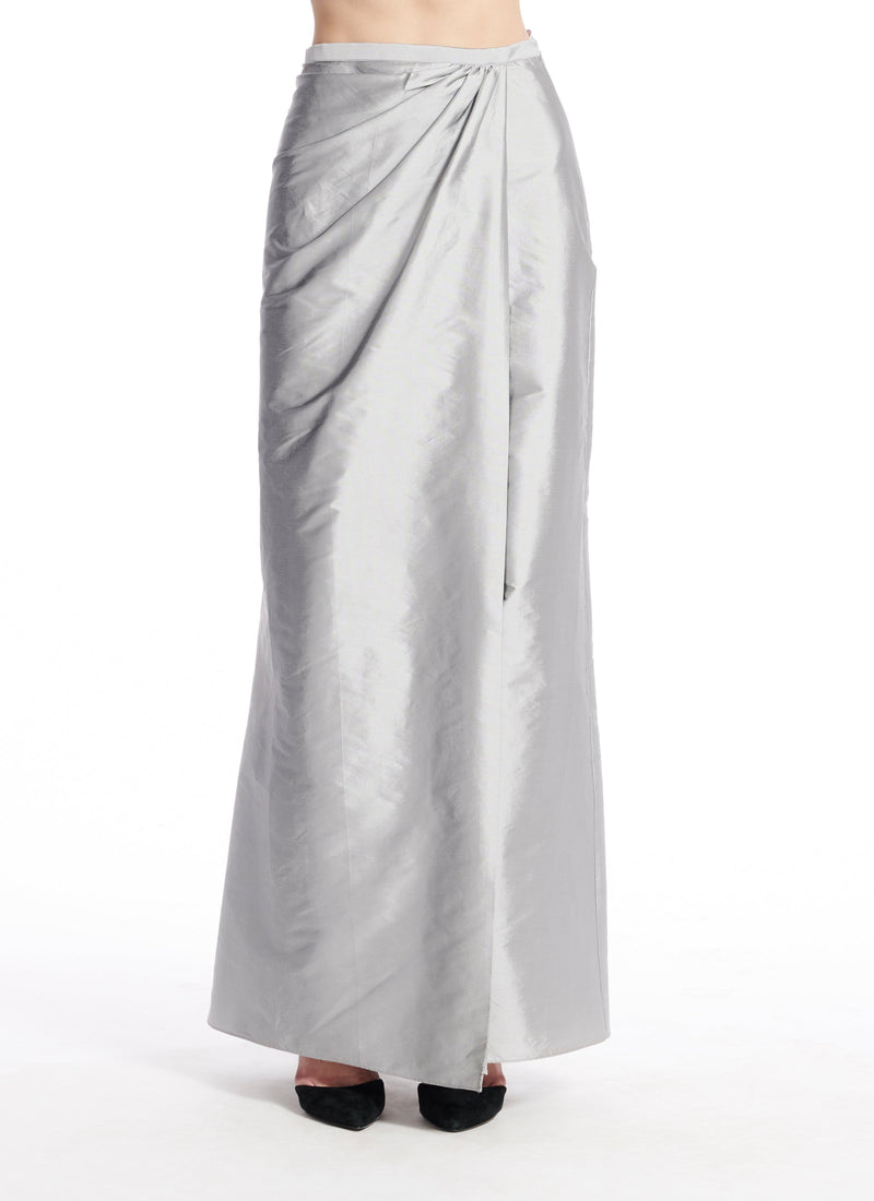 CLASSIC COLORS TAFFETA SLIM WRAP SKIRT - SILVER