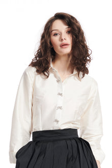TAFFETA BLOUSE WITH CRYSTAL BOW BUTTONS AND SASH
