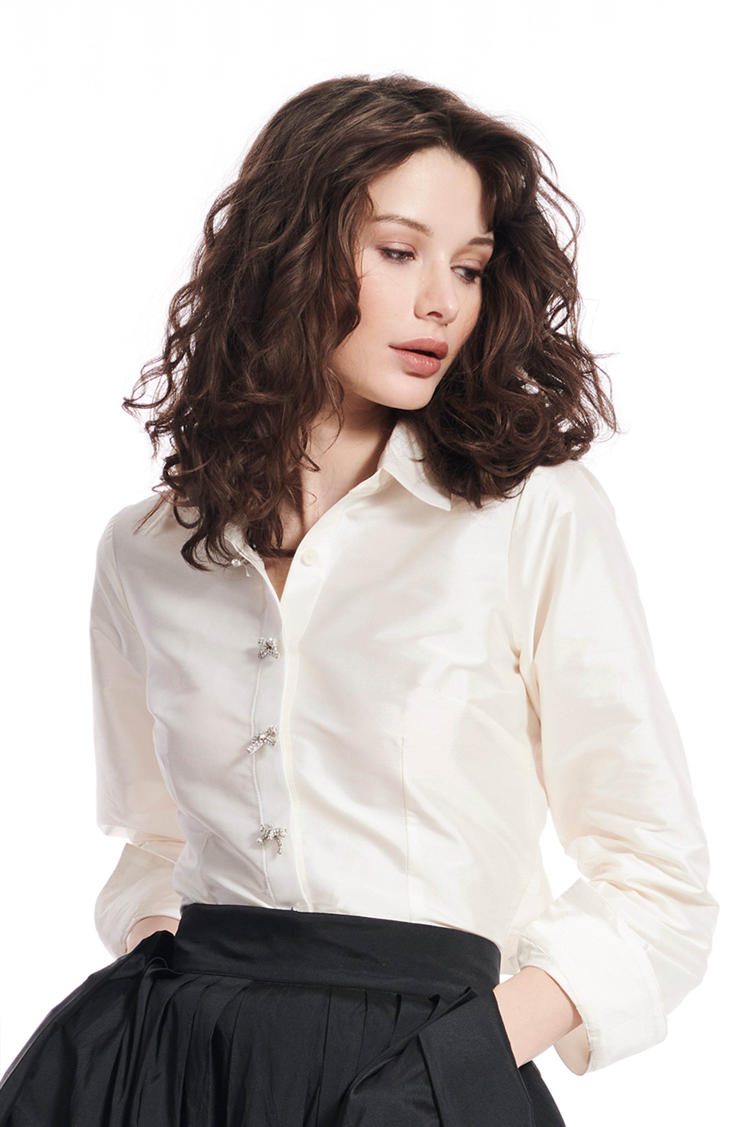 Taffeta Shirt With Crystal Bow Buttons