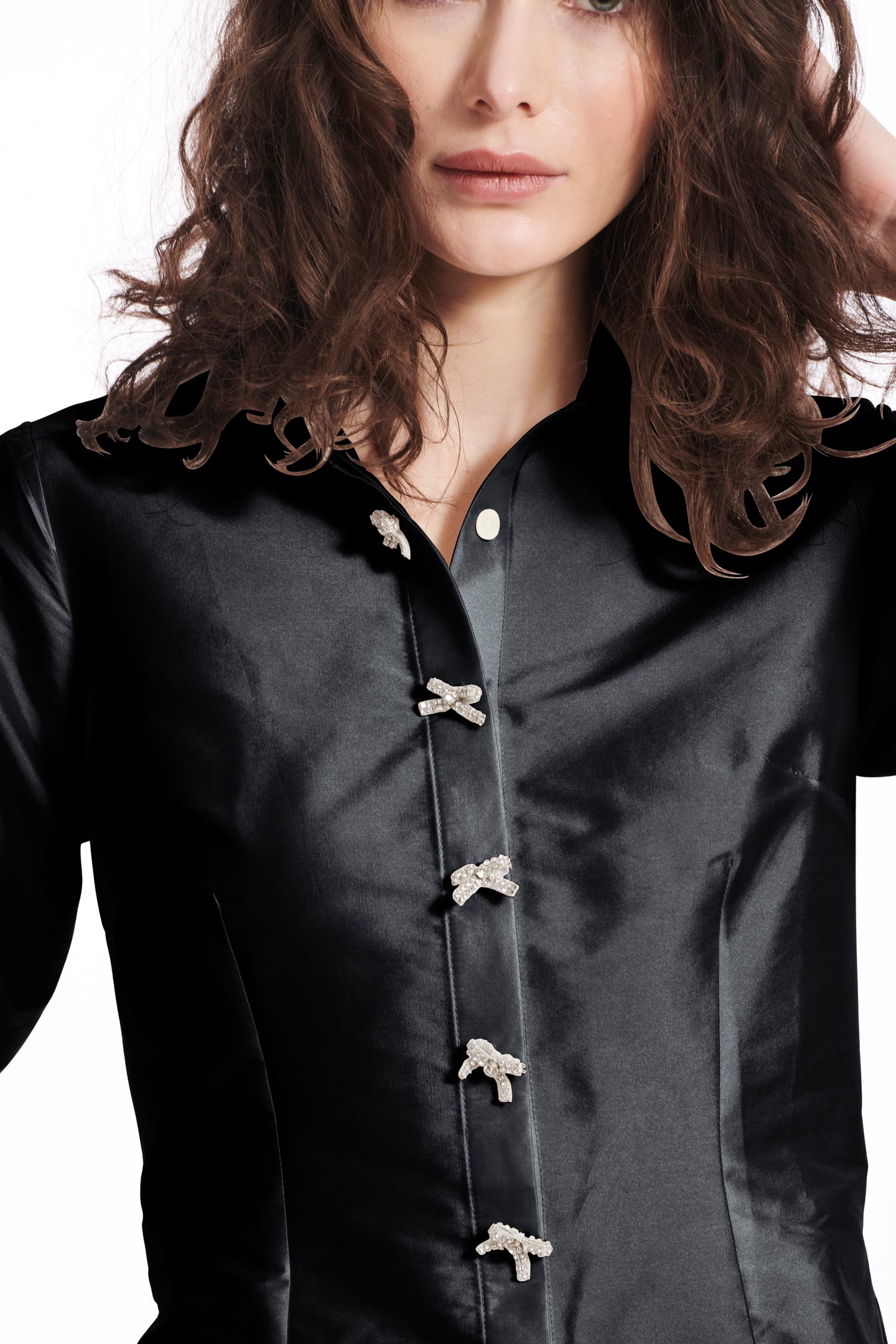 Taffeta Shirt With Crystal Bow Buttons