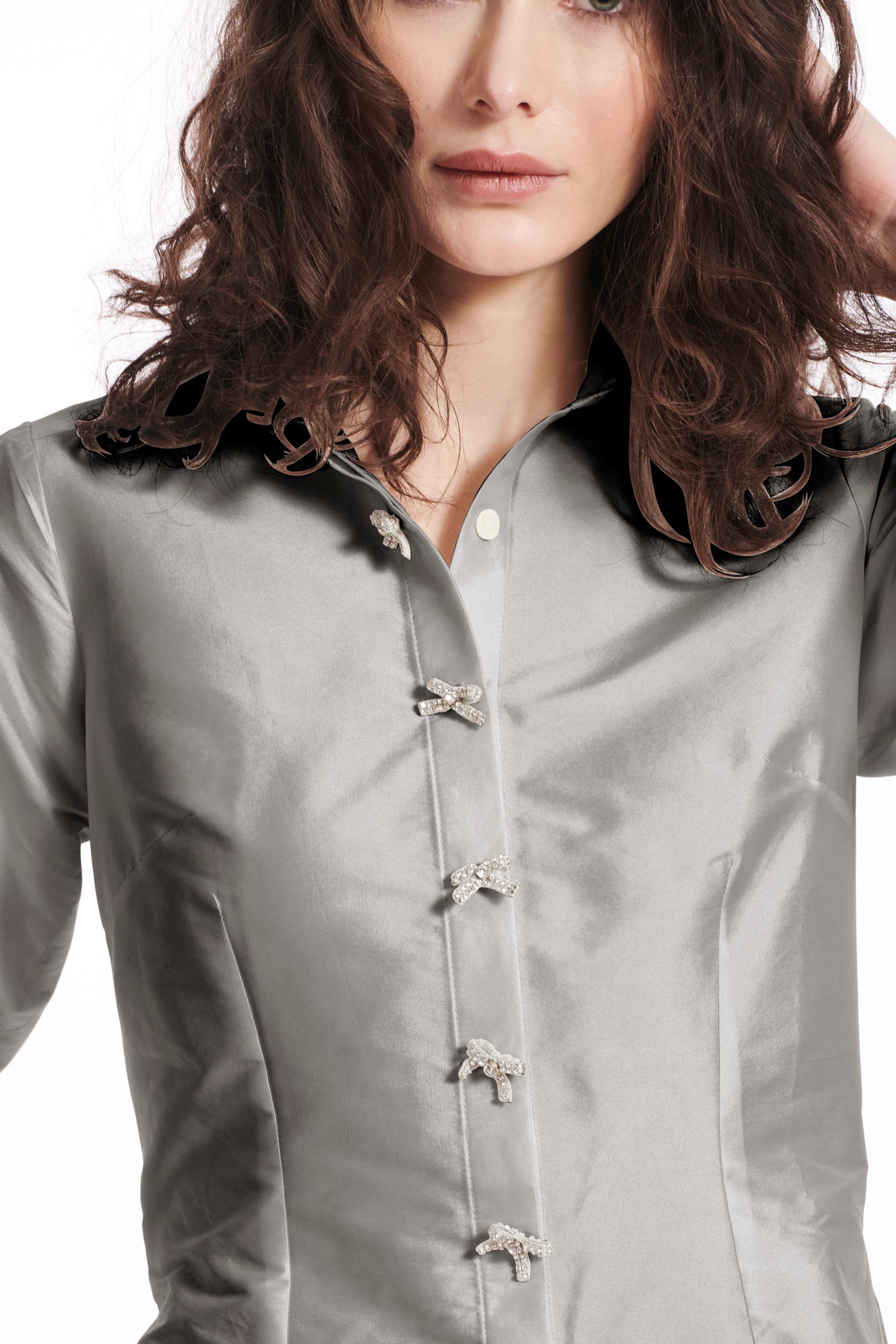 Taffeta Shirt With Crystal Bow Buttons