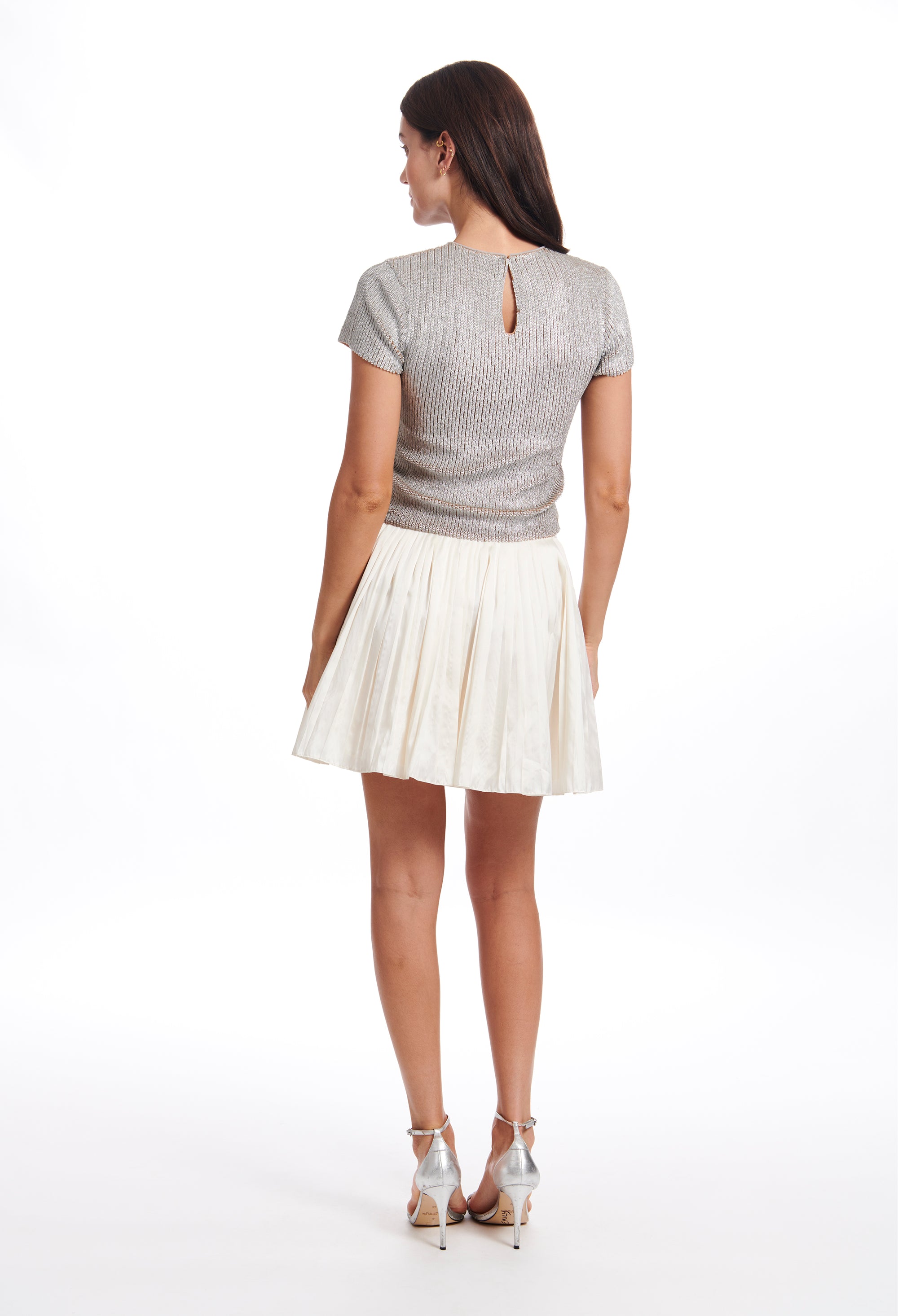 PLEATED MINI SKIRT WITH CRYSTAL BOWS