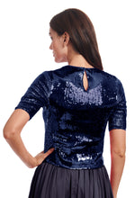 Load image into Gallery viewer, SEQUIN V-NECK ELBOW SLEEVE TEE
