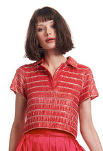 Load image into Gallery viewer, STRIPED CROPPED SEQUIN POLO
