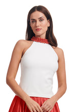 Load image into Gallery viewer, STRETCH CREPE NECKLACE MOCK-NECK TOP
