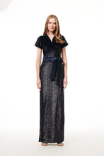 Load image into Gallery viewer, NAVY SEQUIN POLO GOWN WITH SASH
