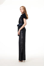 Load image into Gallery viewer, NAVY SEQUIN POLO GOWN WITH SASH
