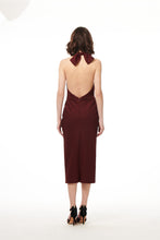 Load image into Gallery viewer, OPEN BACK SPARKLE CREPE MIDI DRESS
