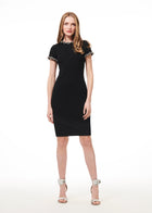 STRETCH CREPE MINI DRESS WITH CRYSTAL CHAINS
