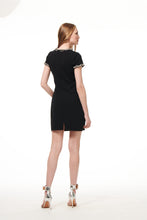 Load image into Gallery viewer, STRETCH CREPE MINI DRESS WITH CRYSTAL CHAINS
