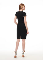 STRETCH CREPE MINI DRESS WITH CRYSTAL CHAINS