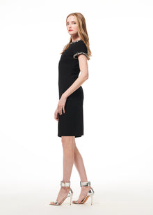 STRETCH CREPE MINI DRESS WITH CRYSTAL CHAINS