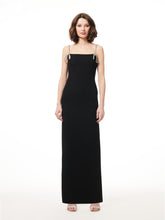 Load image into Gallery viewer, BLACK STRETCH CREPE GOWN WITH CRYSTAL BOWS
