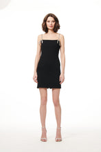 Load image into Gallery viewer, STRETCH CREPE MINI DRESS WITH CRYSTAL BOW STRAPS
