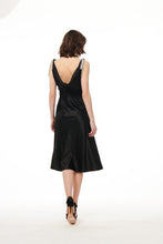 Load image into Gallery viewer, SATIN COWL MIDI DRESS WITH JEWELED BOWS
